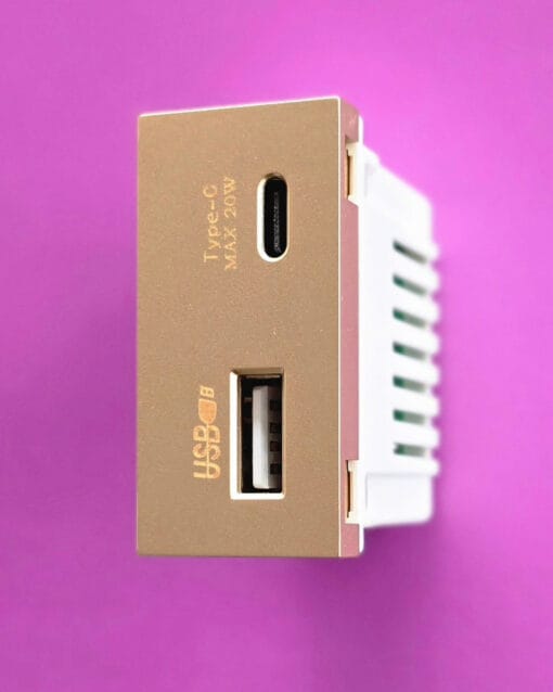 Sạc điện thoại nhanh 20W Type C + USB màu vàng