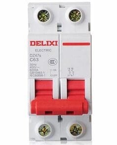 Aptomat cài ray MCB 2P 60A chống quá tải ngắn mặt DELIXI
