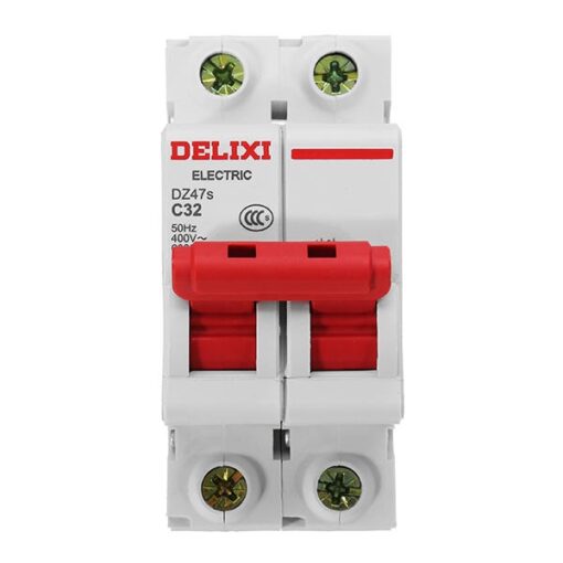 Aptomat cài ray MCB 2P 32A chống quá tải ngắn mặt DELIXI