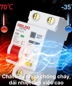 Aptomat cài ray RCBO 2P 25A chống giật, chống rò, chống quá tải ngắn mặt DELIXI
