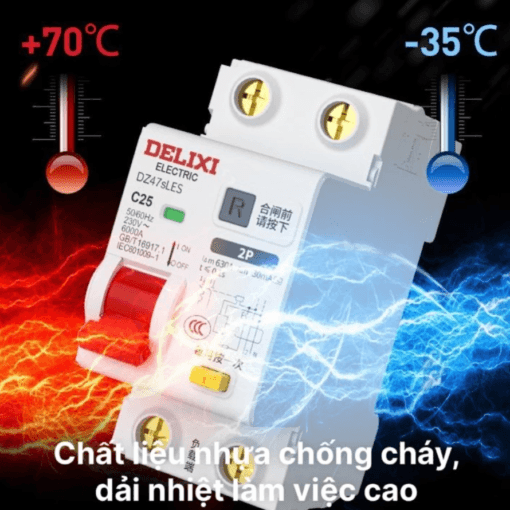 Aptomat cài ray RCBO 2P 25A chống giật, chống rò, chống quá tải ngắn mặt DELIXI