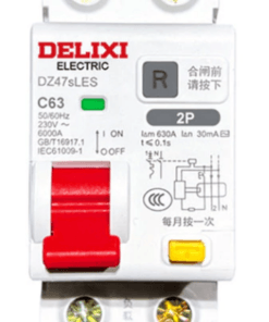 Aptomat cài ray RCBO 2P 63A chống giật, chống rò, chống quá tải ngắn mặt DELIXI