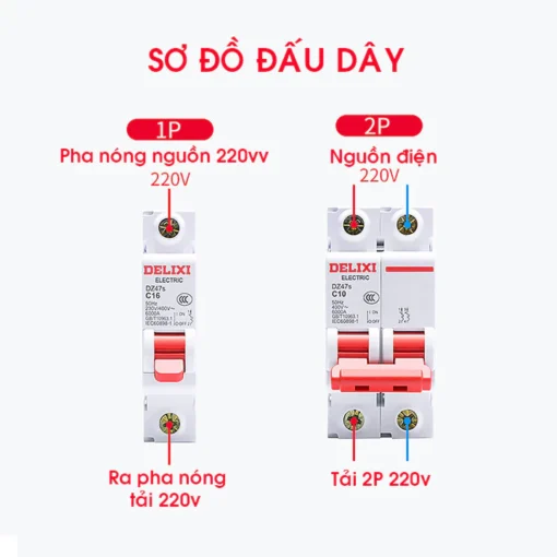Aptomat cài ray MCB 1P 40A chống quá tải ngắn mặt DELIXI